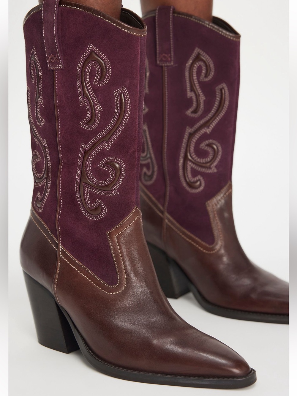Free People Farrah Leather Western Boots- Chocolate/Burgundy